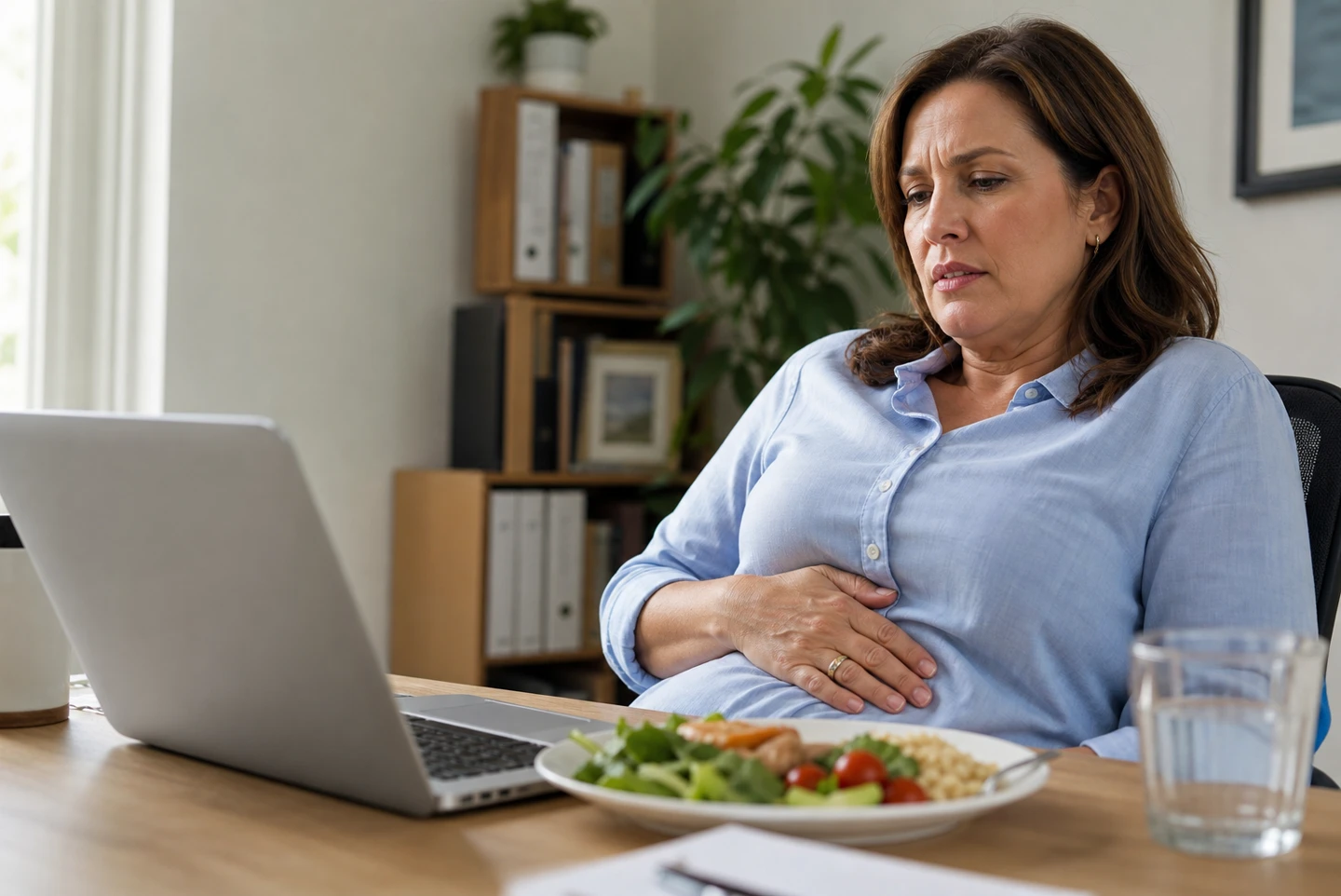 Woman experiencing post-meal bloating